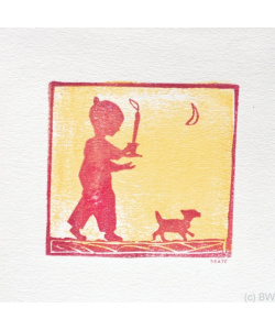 Linoldruck Karte Bub mit Hund Linoldruck Karte Junge mit Hund