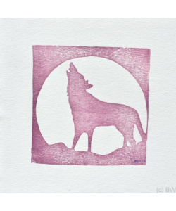 Linoldruck Karte Wolf Quadro Karte Wolf