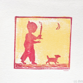 Linoldruck Karte Junge mit Hund